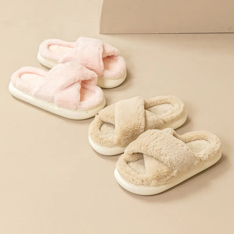 Fashion Cross Fluffy Slippers